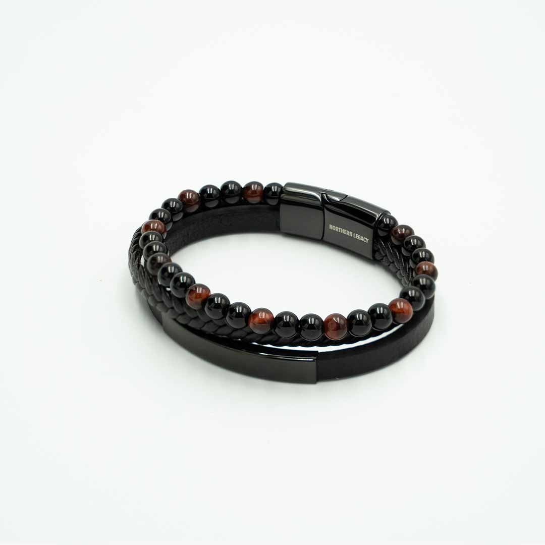 Slate Læder og Perle Armbånd