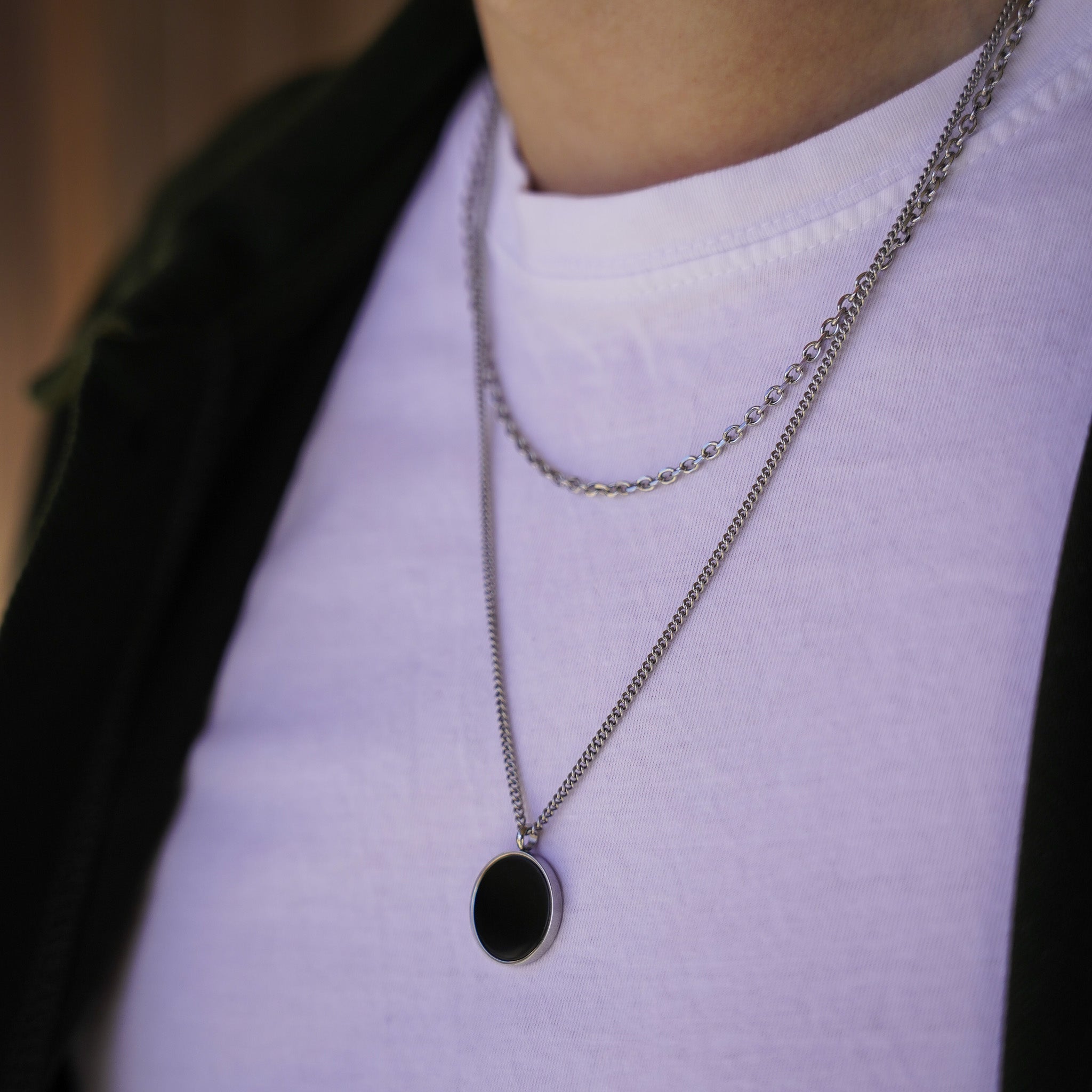 Black Onyx halskæde - Sølvtonet