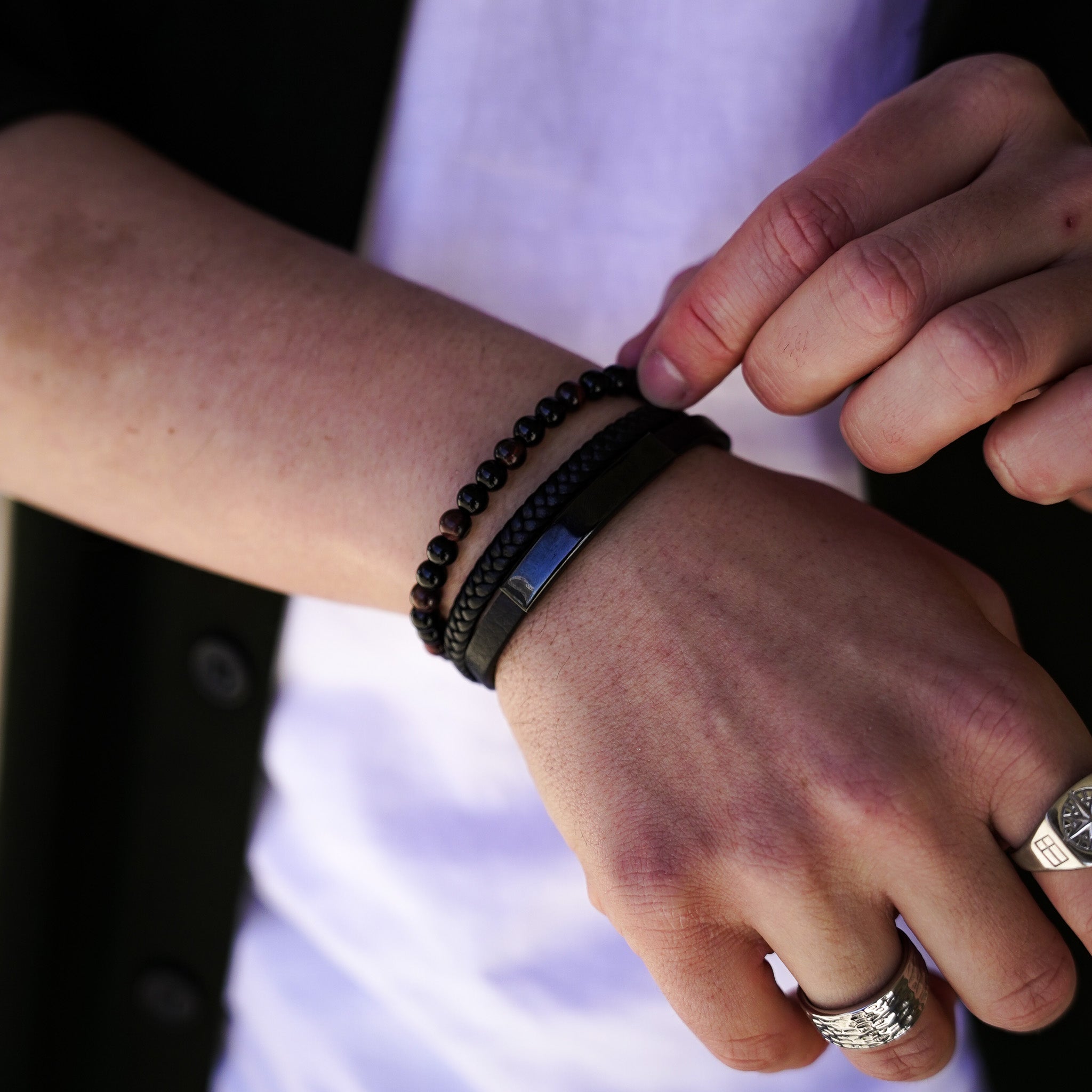 Jorgmundr Læder og Perle Armbånd