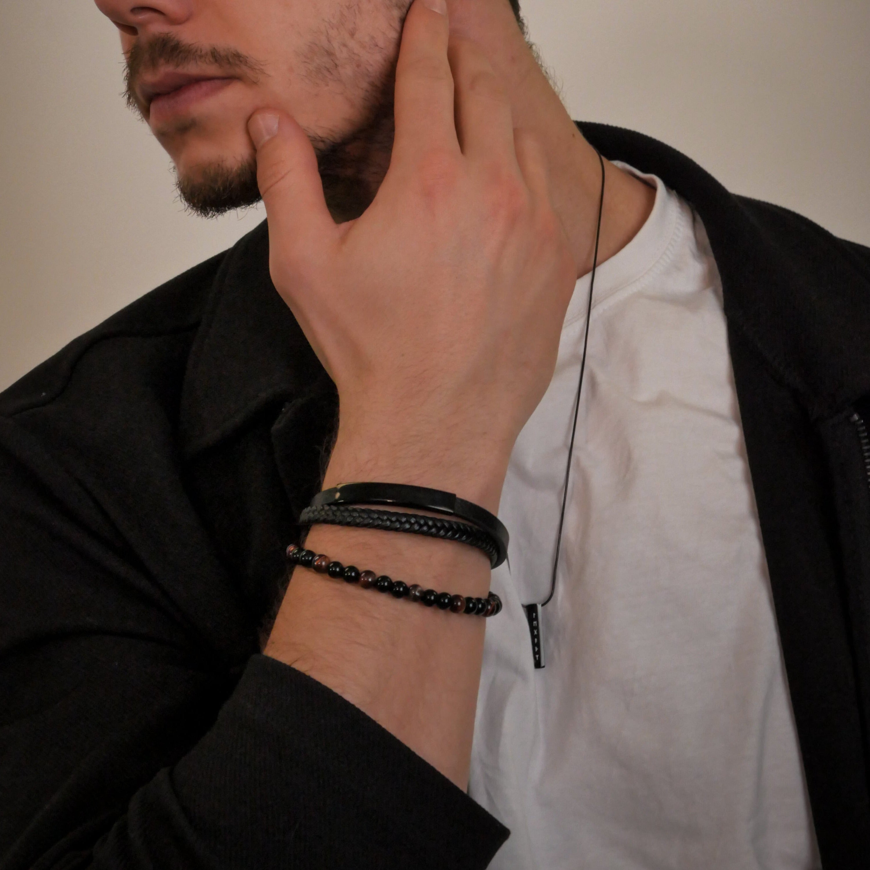 Jorgmundr Læder og Perle Armbånd