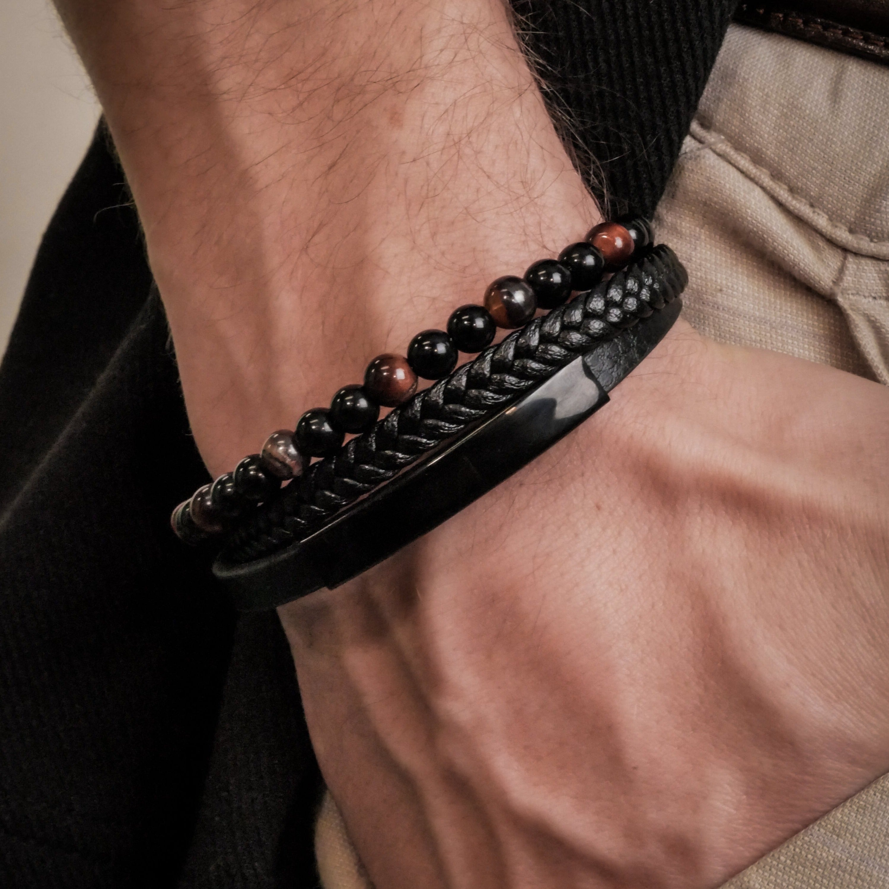 Jorgmundr Læder og Perle Armbånd