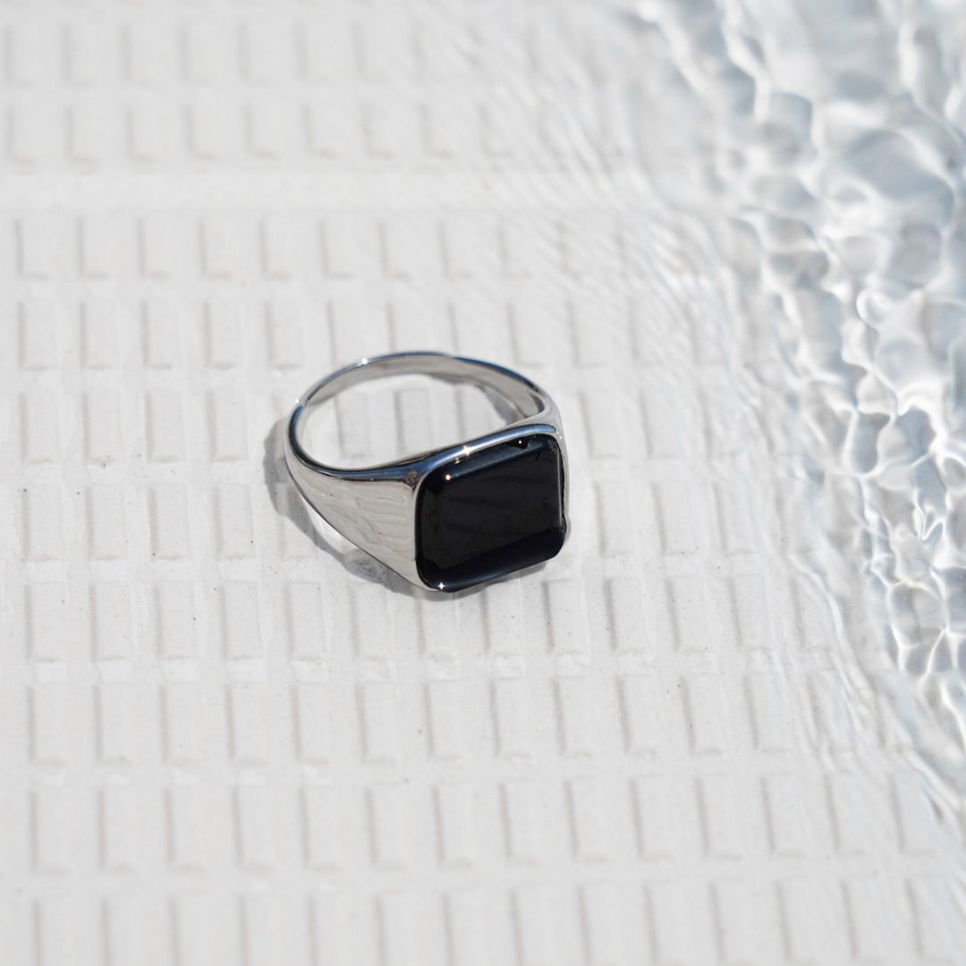 Black Onyx Signature - Sølvtonet ring