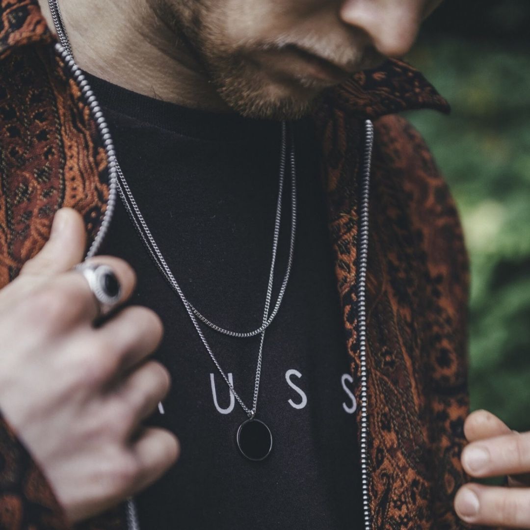 Black Onyx halskæde - Sølvtonet