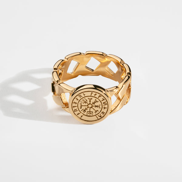 VEGVISIR CHAIN SIGNET RING (GULD)