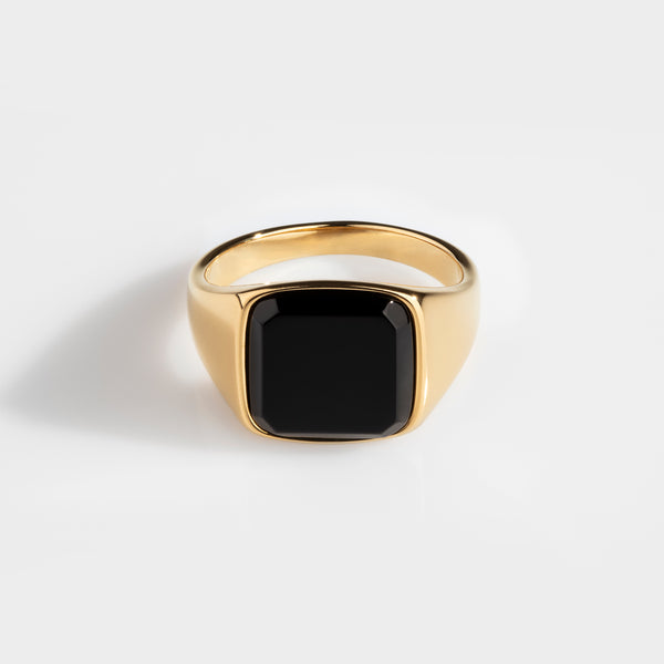 BLACK ONYX SIGNET RING (GULD)
