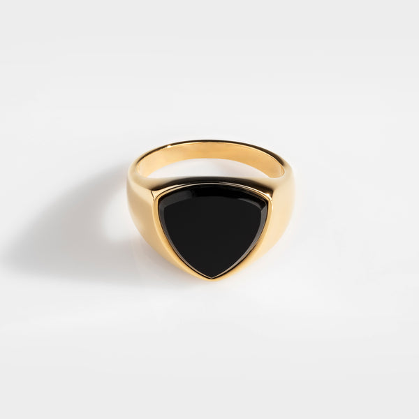 BLACK ONYX POLYGON SIGNET RING (GULD)