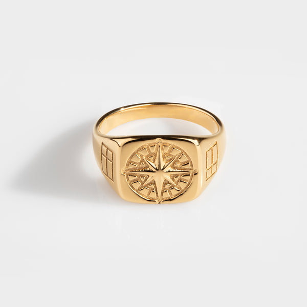 COMPASS SIGNET RING (GULD)
