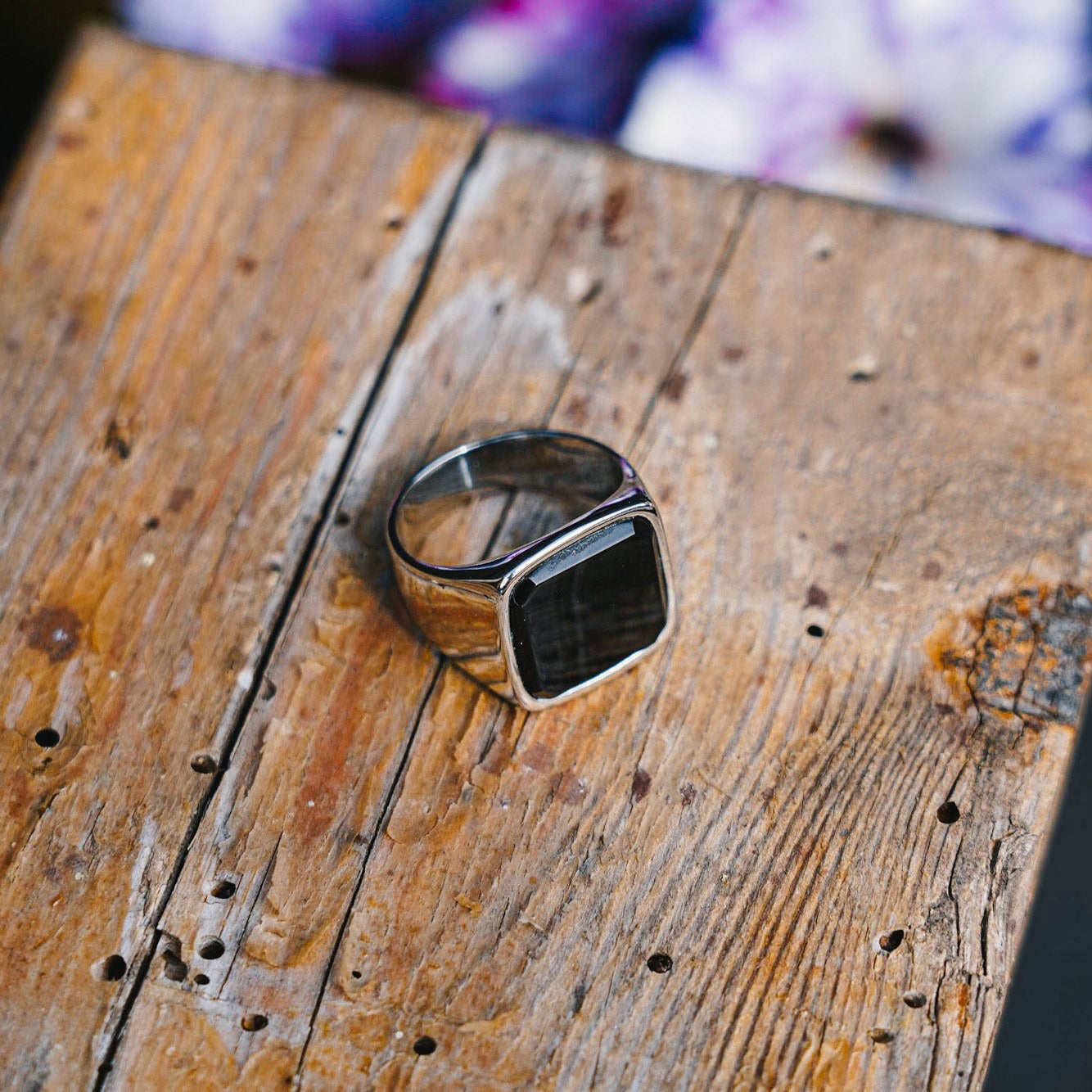 Black Onyx Oversize Signature - Sølvtonet ring