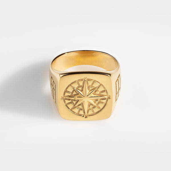 COMPASS OVERSIZE SIGNET RING (GULD)
