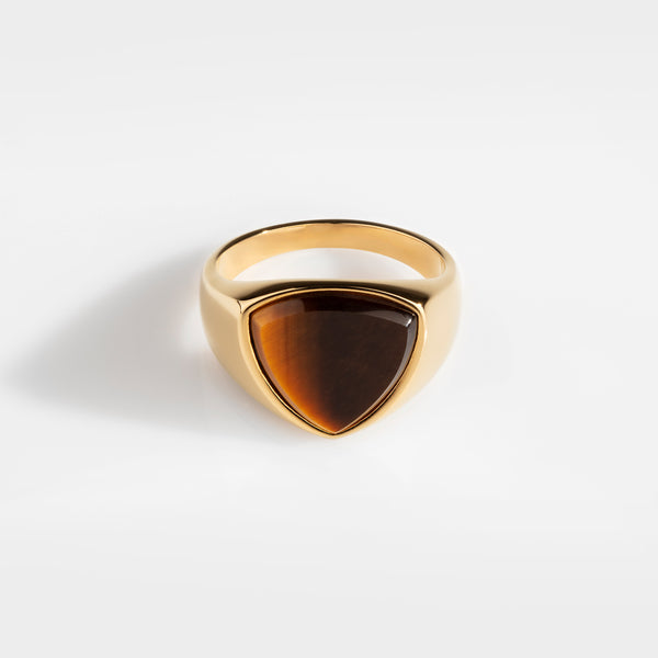 TIGEREYE POLYGON SIGNET RING (GULD)