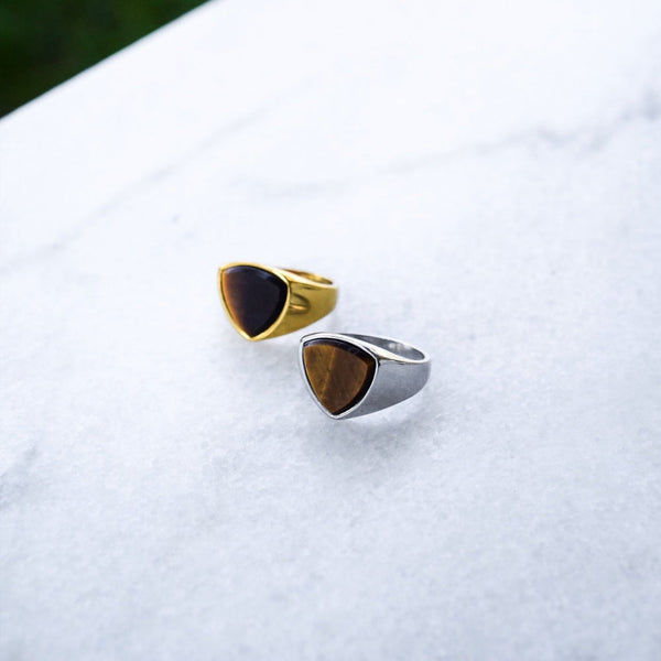 TIGEREYE POLYGON SIGNET RING (GULD)