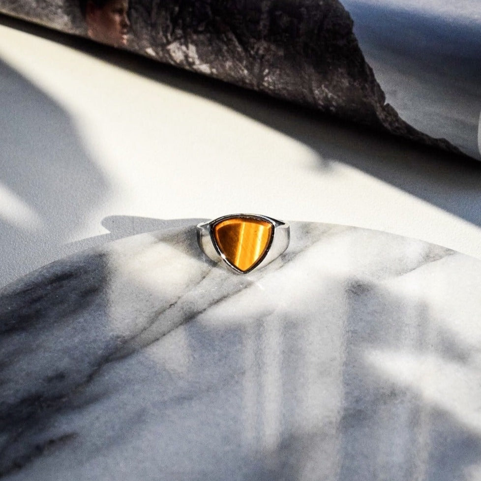 Tigereye Polygon Signature - Sølvtonet ring